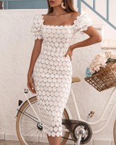 Mid waist solid color chest wrapped mid length dress