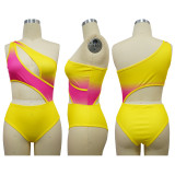 Women's slanted collar jumpsuit with high slit skirt