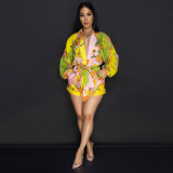 Women's printed pocket long sleeved jumpsuit