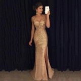 Split hot stamping dress