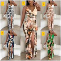 V-neck irregular skirt dress