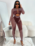 Tight nail drill long sleeved pants, contrasting color jumpsuit pants