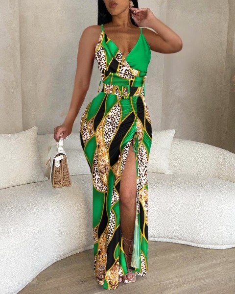 V-neck irregular skirt dress