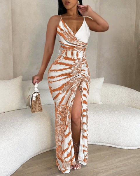 V-neck irregular skirt dress