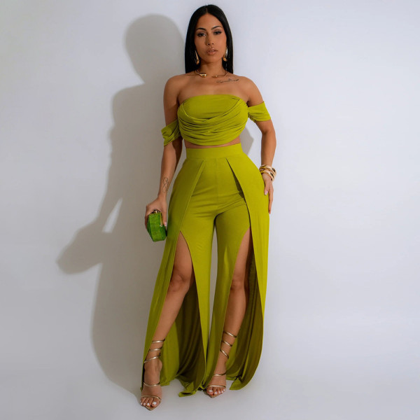 Strapless split wide leg pants set