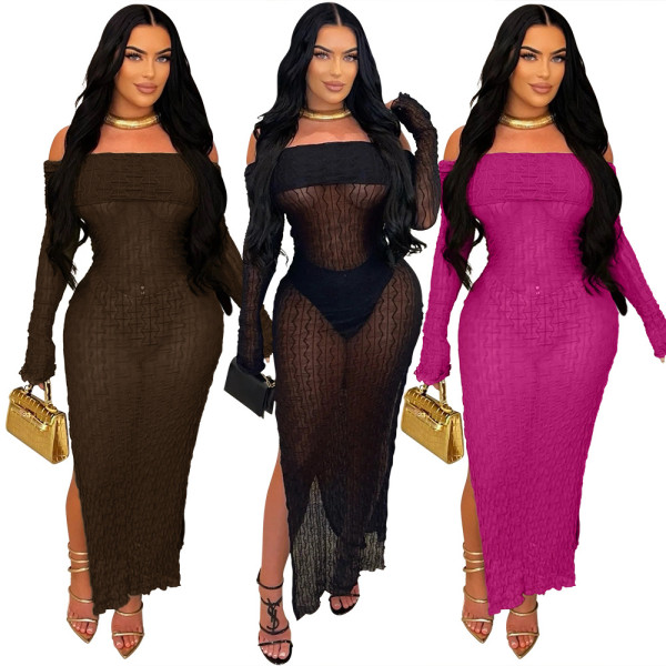 Hip hugging one neck slit see through dress