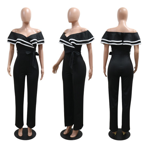 One shoulder short sleeved loose wide leg pants long pants