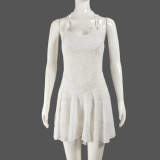 Lace up neck hanging backless see through dress