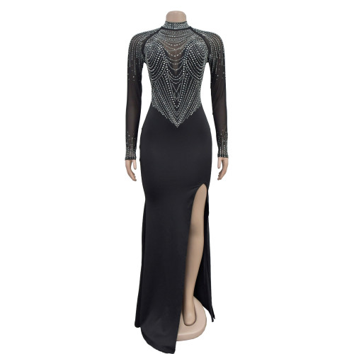 Women's rhinestone mesh dress, long skirt