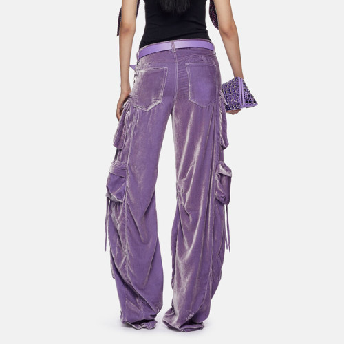 High waisted velvet pants straight leg work pants