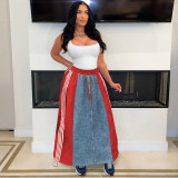 Striped A-line loose denim contrasting half skirt