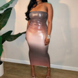 Backless sleeveless contrasting gradient European and American strapless dress