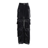 High waisted velvet pants straight leg work pants