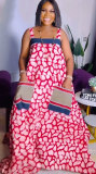 Strap printed large skirt dress