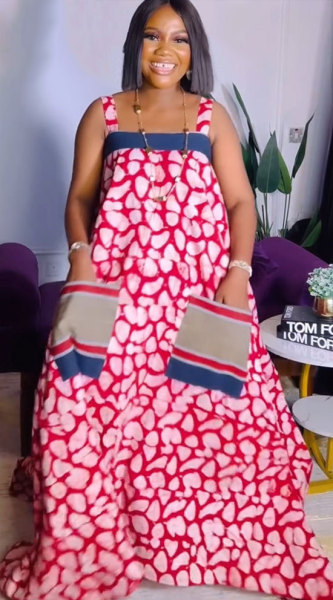 Strap printed large skirt dress