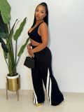 Splicing loose straight leg wide leg pants