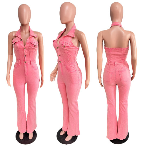 High stretch backless lapel pocket workwear pants