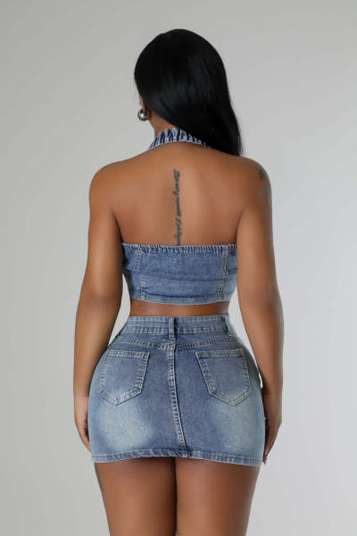 Cross Embroidered Elastic Cowboy Two Piece Set