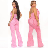 High stretch backless lapel pocket workwear pants