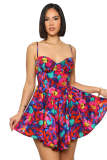 Printed camisole waist cinching dress
