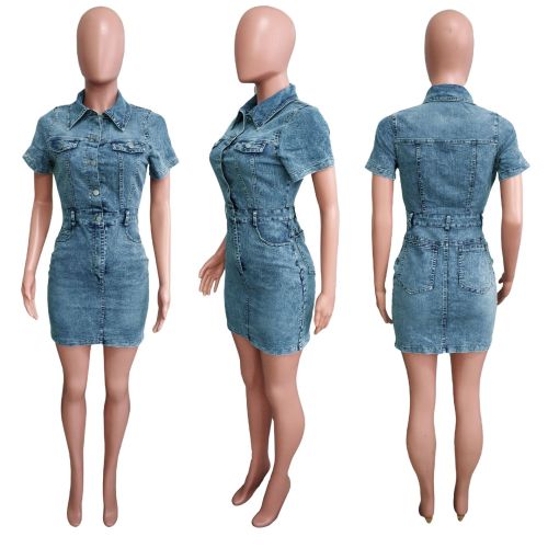 Elastic breasted denim hip hugging dress