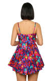 Printed camisole waist cinching dress