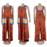 Printed contrasting oversized wide leg camisole jumpsuit
