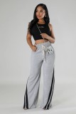 Splicing loose straight leg wide leg pants