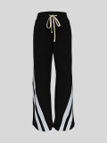 Splicing loose straight leg wide leg pants