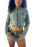 Two piece set of digital logo sticker embroidered skirt