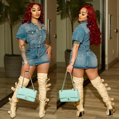 Elastic breasted denim hip hugging dress