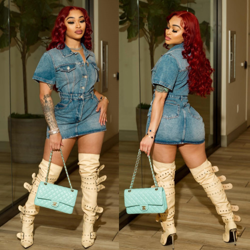 Elastic breasted denim hip hugging dress