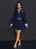 Suit collar fake two-piece pleated skirt set