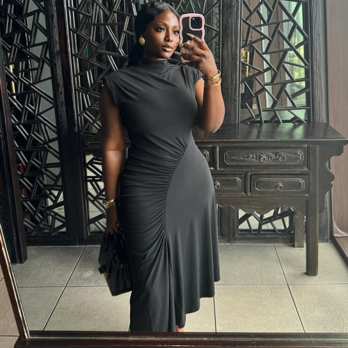 Round neck pullover sleeveless irregular skirt