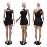 Slanted shoulder see through dress without underwear