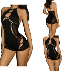 Women's hollowed out lace patchwork jumpsuit top
