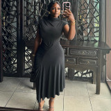 Round neck pullover sleeveless irregular skirt