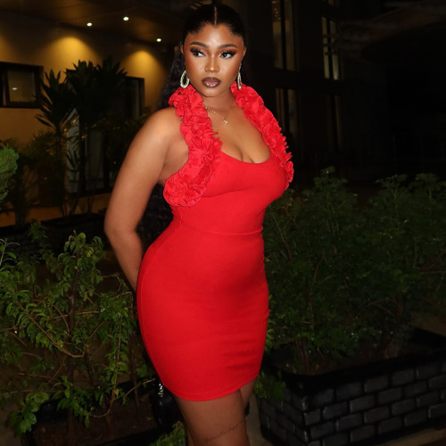 Ruffle camisole sleeveless exposed backpack hip skirt