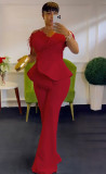 Off shoulder high waisted plus size wide leg jumpsuit