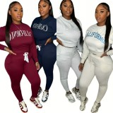 Long sleeved round neck sweatshirt with letter printed sports pants