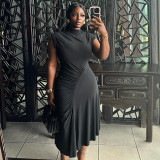Round neck pullover sleeveless irregular skirt