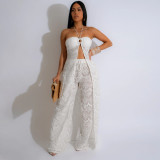 Tie up top paired with loose wide leg pants set