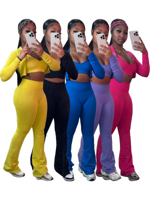 Short top high waist micro horn sports three piece set