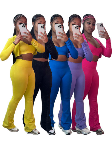 Short top high waist micro horn sports three piece set