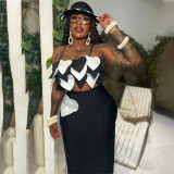 Two piece set of high slit half skirt with camisole and floral top