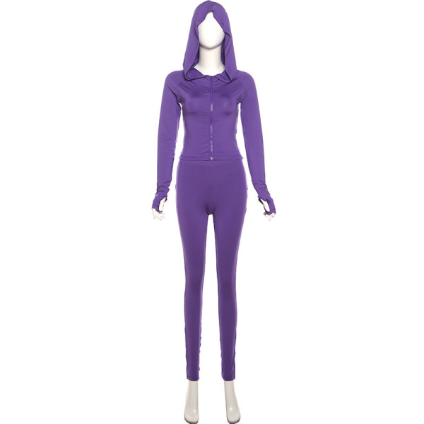 Sports long sleeved V-neck zipper tight pants set