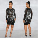 Women's mesh rhinestone long sleeved short skirt dress