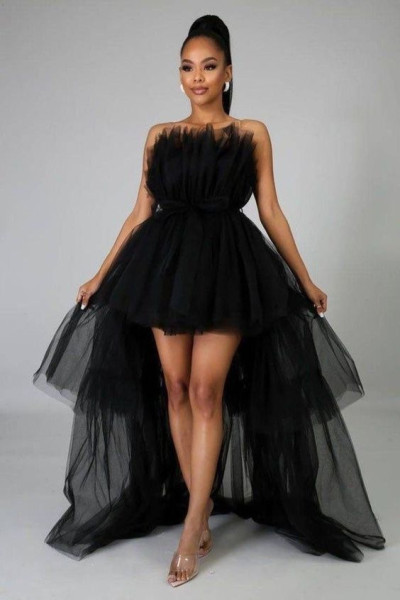 Strapless mesh bow puffy skirt
