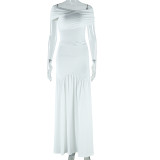 Sleeveless one shoulder tank top pleated skirt