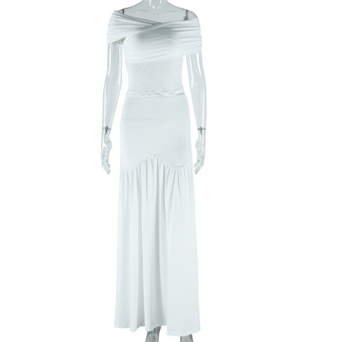 Sleeveless one shoulder tank top pleated skirt